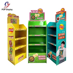 Custom Print Cardboard Supermarket Display Stand Corrugated Paper Floor FSDU Free Standing Display Unit For Food Potato Chip Toy