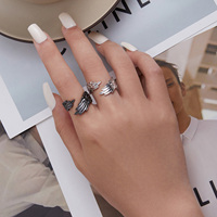 Bague ajustable en argent sterling 925 avec des ailes d'ange, bijoux pour hommes et femmes