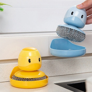 2023 NEW Household Kitchen Dish Cleaning <b>Brush</b> Detachable Yellow Duck Storage Detergent Steel <b>Wire</b> Auto Pot with Holder - Product Image 4