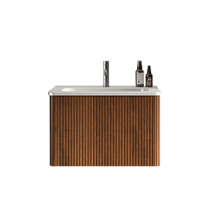 DB โต๊ะเครื่องแป้งห้องน้ำหรูหราทันสมัยมีลายวอลนัทอ่างล้างจานเซรามิกสีขาวติดผนังดีไซน์ชิ้นเดียว - Product Image 4