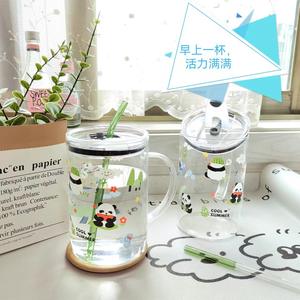 1000ml büyük kapasiteli borosilikat cam kulplu fincan ve saman isıya dayanıklı baskılı <span class=keywords><strong>Panda</strong></span> tasarım içme kupa - Product Image 6