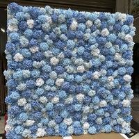 Panel Bunga Mawar 3D Biru Muda Modern yang Menawan, Latar Belakang Dinding Bunga Sutra Kepadatan Tinggi untuk Dekorasi Pesta Pernikahan atau Baby Shower Anak Laki-laki 8x8 kaki