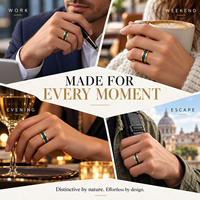 Bague de mariage et de fiançailles pour homme en carbure de tungstène martelé plaqué or 8 mm avec incrustation opale et météorite, vente en gros