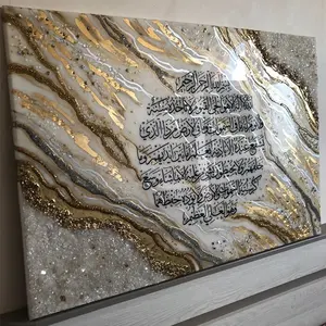 Résine Art fait avec des cristaux gemmes paillettes Rock texturé 3d Résine Peinture Mur Art Décor luxe Islamique Décor À La Maison Mur Art