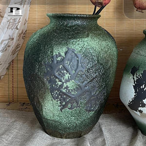 กระถางดอกไม้เซรามิคสีเขียวทำมือแบบโบราณของตกแต่งบ้านเครื่องปั้นดินเผาฟาร์มธรรมชาติ - Product Image 2
