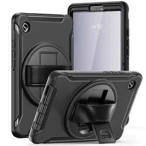 Rugged TPU Bumper Cover Case For Samsung Galaxy Tab A9 8.7 Inch SM-X110 SM-X115 With Hands Strap Rotate Stand