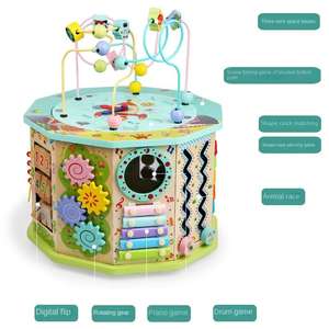 Boîte à trésors en bois multifonctionnelle en cristal, cube d'activités Montessori, labyrinthe de perles éducatif, jouet d'éveil pour les enfants de 3 à 5 ans - Product Image 2