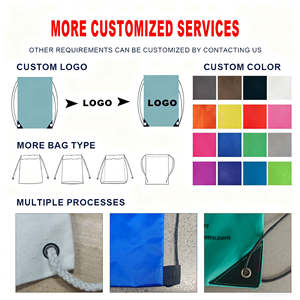 超品质定制印刷徽标涤纶抽绳背包促销购物袋带拉链口袋抽绳袋 - Product Image 4