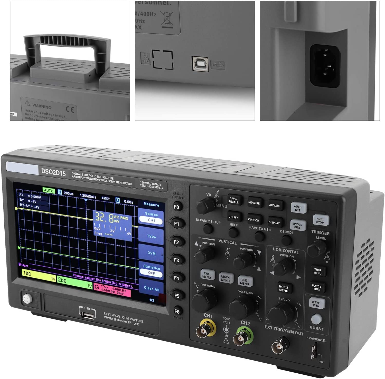 Hantek DSO2D10 Digital Storage Oscilloscopio 100MHz Larghezza Di Banda 2ch Doppi