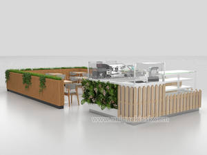 Décoration de comptoir de café en bois et herbe verte Offre Spéciale de comptoir de bar de café idée de conception de stand de boisson au détail - Product Image 4