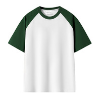 T-shirt Raglan Tricoté Homme Surdimensionné Personnalisé avec Logo Imprimé OEM, 280G Lourd, Double Fil 32S, Anti-Plis, Bloc de Couleurs, Uniforme d'Équipe