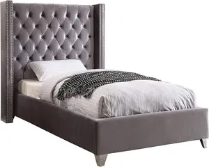 Thiết Kế Mới Velvet Upholstered Queen Full Twin Kích Thước Wing Bed Với Nút