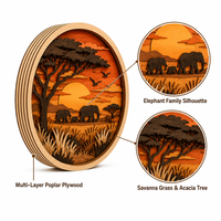 Boîte à souvenirs personnalisée : Coucher de soleil sur la savane africaine avec éléphant |   Scène de faune en bois d'acacia découpé au laser en contreplaqué de peuplier multicouche