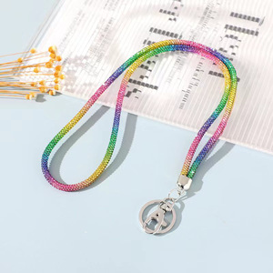 Kalung Kristal Rhinestone Berkilau Universal, Gantungan Ponsel Rantai Panjang, Tali ID Card, Liontin Mobil - Product Image 1