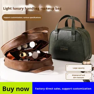 BRM 2025 Nuova Collezione Borsa Cosmetica Vintage in PU Effetto Olio-Cera per Donne, Grande Capacità, Elegante, Qualità Premium, <span class=keywords><strong>Organizer</strong></span> da Viaggio Portatile per Prodotti Skincare - Product Image 4