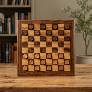 Acacia Wood Rectangle Checkers & <b>Draughts</b> <b>Set</b>-Handcrafted Eco-Friendly Board Game with Mid Century Modern Design - Product Image 3