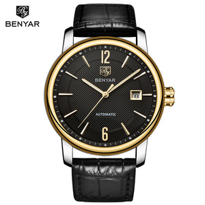 Montre mécanique automatique pour homme Benyar, cadran noir, bracelet en acier inoxydable doré, étanche, affichage de la date, 30 m, montre-bracelet élégante - Product Image 3