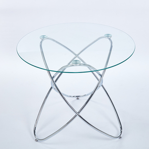 Petite table à manger avec base en métal, structure en acier inoxydable argenté et plateau en verre trempé, style simple, portable pour la maison ou l'hôtel - Product Image 3