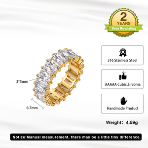 Anel de Eternidade com Zircônia Cúbica Corte Esmeralda RINNTIN em Aço Inoxidável 316L com Banho de Ouro 18K, Joias Hiphop para Mulheres e Homens - Product Image 5