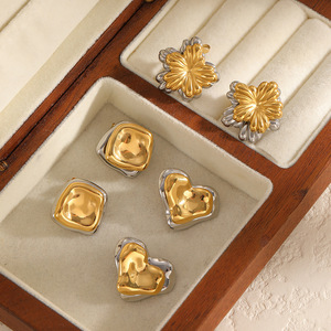 แฟชั่นทูโทนทองชุบสแตนเลสสตีลต่างหูรูปหัวใจรูปดอกไม้สำหรับผู้หญิงของขวัญเครื่องประดับ TE60495-M - Product Image 1