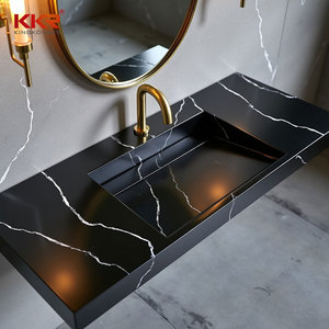 Bancada de Banheiro Moderna Suspensa em Superfície Sólida, Lavabo Retangular para Banheiro, Instalação Fácil - Product Image 4
