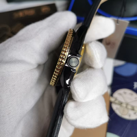 Montre mécanique automatique pour hommes, lunette noire et dorée, double date, bracelet en cuir, mode décontractée, montre-bracelet pour hommes
