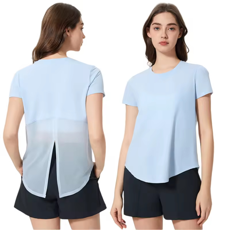 Custom Logo Round Neck Yoga Top for Women Fitness Running Sports Casual T-shirt Short Sleeve Shirt Quick Drying Yoga Tops