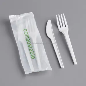 Eco-Friendly Biodegradable CPLA Cornstarch Cutlery Set Disposable Plastic Fork Spoon for Parties