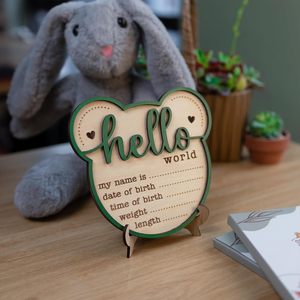 Décor de pépinière bébé 15cm annonce chanter bonjour monde naissance Stats nouveau-né disque pour cadeaux d'hôpital - Product Image 4