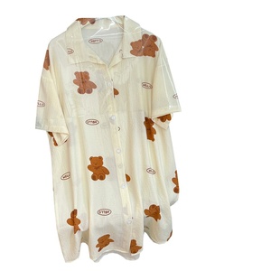Simple dibujos animados oso Libro Rojo verano camisón nueva manga corta burbuja arrugas Casual tejido <span class=keywords><strong>de</strong></span> punto ropa <span class=keywords><strong>de</strong></span> casa al por mayor - Product Image 5