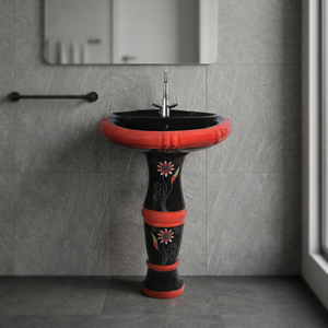 Lavabo sur pied en céramique vert moderne, design artistique, pour salle de bain de villa, ensemble d'articles sanitaires - Product Image 3