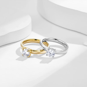 Anillo de Compromiso y Matrimonio de Acero Inoxidable con Diamante Cultivado en Laboratorio, Corte Brillante Redondo, para Mujer - Product Image 2