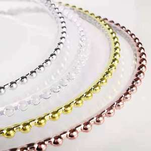 Assiette de présentation élégante en <span class=keywords><strong>verre</strong></span> transparent avec bord doré et perles, 32 cm, pour mariage et réception, vente en gros - Product Image 2