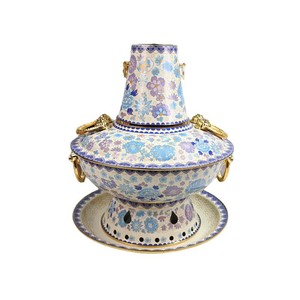 Cloisonn Copper Hot Pot 2.1L-4L Enamel Antique Design Charcoal <strong>Gas</strong> Powered Multi Person Use - Product Image 1