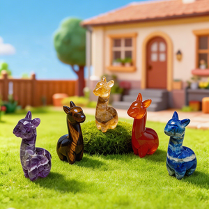 Figurine d'alpaga en cristal de <span class=keywords><strong>pierre</strong></span> précieuse sculptée à la main de 2,5 pouces, <span class=keywords><strong>pierre</strong></span> naturelle de guérison, sculpture d'animal mignon, mini-statues d'alpaga pour cadeaux - Product Image 1
