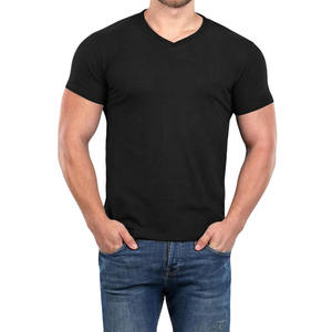 T-shirt pour homme en coton 100% uni à <span class=keywords><strong>col</strong></span> en <span class=keywords><strong>V</strong></span> et manches courtes, vente en gros personnalisée, t-shirts décontractés basiques en jersey pour homme - Product Image 1