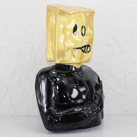 Sculpture d'homme en résine abstraite avec tête de sac en papier, figurine amusante à visage de dessin animé, ornement artistique moderne jaune et noir pour bureau et table