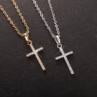 Gioielli di religione cristiana di alta qualità catena in acciaio inossidabile placcato oro CZ collana con ciondolo croce con Micro pavé di zirconi
