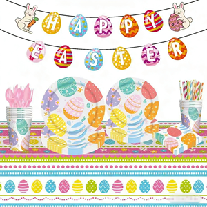 DAMAI - Juego de Vajilla de Papel con Estampado de Conejitos y Huevos para la Fiesta de Pascua, Decoración para el Hogar y Recuerdos para Fiestas - Product Image 1