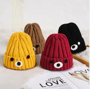 Personalización de otoño e invierno con forma de oso lindo para niños y niñas, gorro cálido, gorros de punto de lana para niños