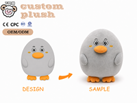 Boneka Bebek Bulu Abu-abu Bentuk Bulat Karakter Kustom, Kapas PP Super Lembut, Bordir, Mainan Hewan Isi Dakron, Pereda Stres, Ramah Lingkungan