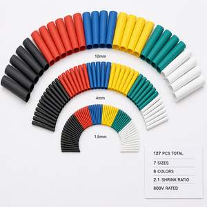 Kit de 127 gaines thermorétractables, 7,28 mètres, rapport 2:1, noires, en PE, pour câbles électriques de voiture - Product Image 5