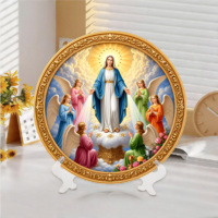 Plaque décorative religieuse personnalisée en résine Vierge Marie avec texte de prière et support, idéale pour la maison et l'église