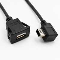 Cable de Extensión USB 2.0 A Hembra para Montaje en Panel con Conector a Mini USB 5 Pines Macho en Ángulo Recto de 90 Grados para Montaje Empotrado en el Tablero del Automóvil