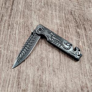 Cuchillo de camping EDC DIY personalizable con mango de acero lavado a la piedra Scorpion Relief, calidad OEM - Product Image 5
