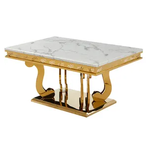 厂家批发OEM可定制大型矩形宴会桌椅不锈钢大理石桌桌