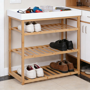 Étagère à chaussures en bois scandinave moderne à 4 niveaux sur mesure pour l'entrée de la maison et l'organisation du salon - Product Image 2