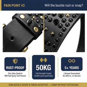<span class=keywords><strong>Ceinture</strong></span> en cuir cloutée pour <span class=keywords><strong>homme</strong></span>, noire, en cuir véritable, rivets rouges et dorés, style punk biker, vente en gros, OEM ODM - Product Image 3