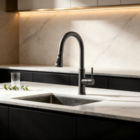 Nouvelle Robinet de Cuisine Moderne en Alliage de Zinc Gris Anthracite Extensible, Pivotant à 360°, Pulvérisateur 3 Fonctions, Mitigeur Monocommande en Céramique, Garantie 1 An
