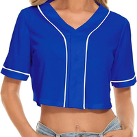 Maillot de Baseball pour femme T-shirts boutonnés à manches courtes col en V haut court chemisier Softball maillot boutonné